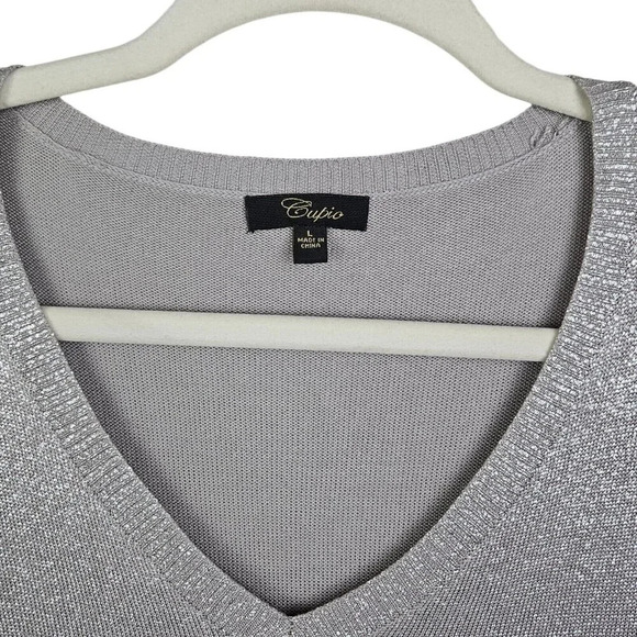 Cupio Gray Metallic 3/4 Sleeve Pullover V Neck‎ Sweater Size Large - Picture 2 of 8